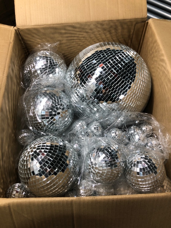 Photo 4 of 200 Pcs Disco Balls Ornament Mini Disco Balls Small Mirror Silver Hanging Decorations Reflective Disco Ball for 70s Disco Themed Party Christmas Tree Birthday Wedding (12, 6, 4, 3, 2, 1 Inch)