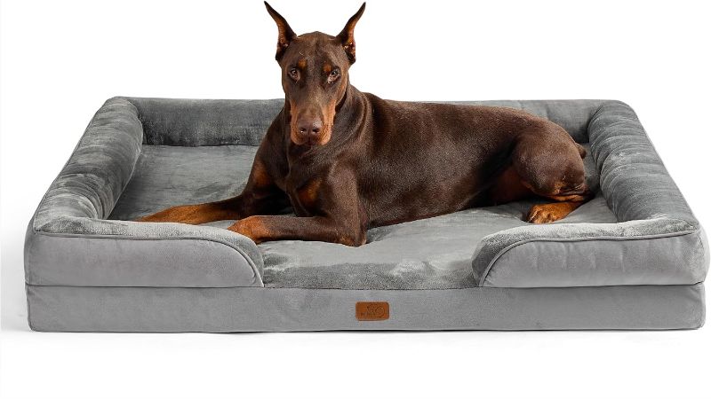 Photo 1 of  XXL Orthopedic Dog Bed - Washable Great Dane Dog Sofa Bed for Giant Dogs, Supportive Foam Pet Couch Bed with Removable Washable Cover, Waterproof Lining and Nonskid Bottom, Grey