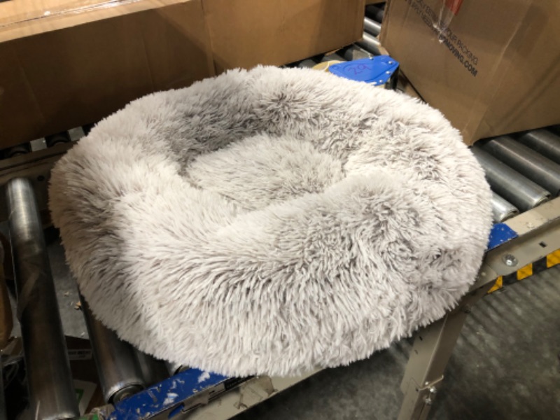 Photo 3 of Bedsure Calming Dog Bed for Small Dogs - Donut Washable Small Pet Bed, 23 inches Anti-Slip Round Fluffy Plush Faux Fur Large Cat Bed, Fits up to 25 lbs Pets, Camel