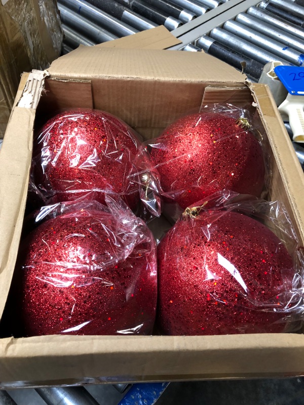 Photo 2 of 4 Pcs Large Christmas Ball Ornaments Giant Commercial Grade Plastic Christmas Ball Hanging Decorations 8" (200 Mm) for Outdoor Holiday Party Decorations Christmas Tree (Sequin Red)