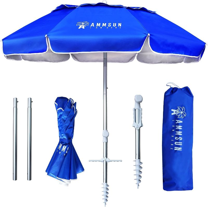 Photo 1 of AMMSUN Folded Portable Travel Beach Umbrella Telescopic umbrellas with Sand Anchor Tilt Air Vent UPF 50+UV Protection Fit In Suitcase for Patio Garden Beach Pool