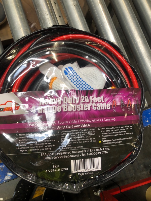 Photo 3 of EPAuto 4 Gauge x 20 Ft 500A Heavy Duty Booster Jumper Cables with Travel Bag and Safety Gloves (4 AWG x 20 Feet) 20-Feet x 4-Gauge
