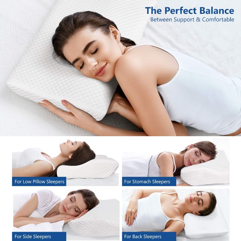 Photo 1 of  Contour Memory Foam Pillow for Neck Pain Relief, Adjustable Orthopedic Ergonomic Cervical Pillow for Sleeping with Washable Cover, Bed Pillows for Side, Back, Stomach Sleepers