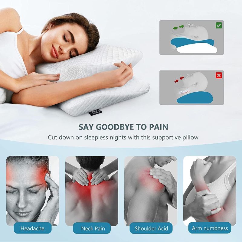 Photo 1 of  Adjustable Cervical Memory Foam Pillow, Odorless Neck Pillows for Pain Relief, Orthopedic Contour Bed Support Pillow for Sleeping with Cooling Pillowcase, for Side, Back, Stomach Sleeper