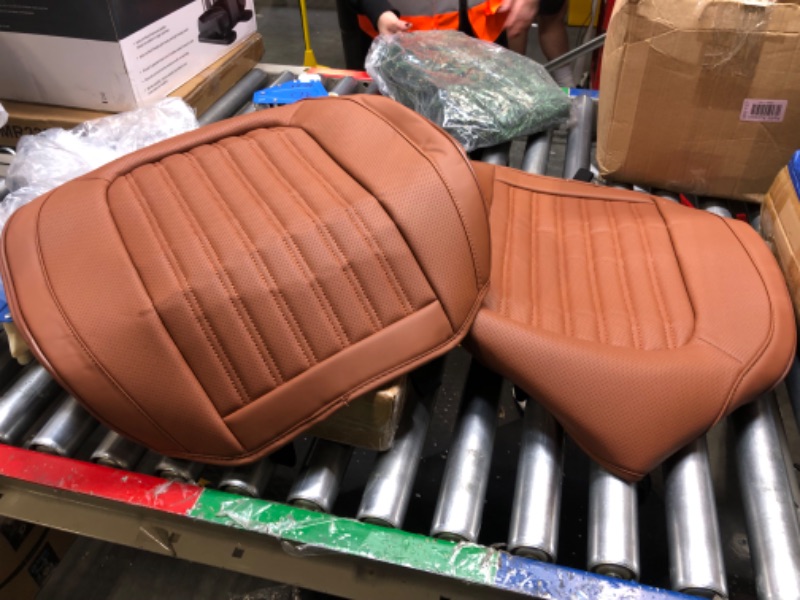 Photo 1 of FEELON 2PCS ZC Car Seat Covers Front Bottom Seat Cushion Covers, Waterproof Nappa Leather, Anti-Slip and Wrap Around The Bottom, Universal Auto Interior Fit for Sedans SUV Pick-up Truck, Cocoa Brown