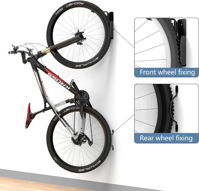 Photo 1 of  Upgraded 2 Pack Bike Rack Garage Wall Mount, Swivel Bike Rack W/Stopper, Swing 90 Degrees Design, Vertical Bike Hanger Hook for Indoor, Bicycle Storage Rack, Space Saving Bike Holder