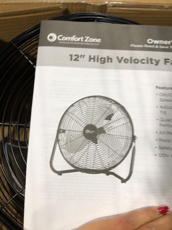 Photo 3 of Comfort Zone CZHV12B High Velocity Cradle Fan | 3 Speed, 12 Inch Fan with All Metal Construction, Black