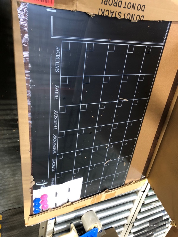 Photo 2 of 4 THOUGHT Chalkboard Calendar and Cork Board Combo, 24" x 36" Bulletin Combination Blackboard Monthly Planner Rustic Wood Frame 2 Liquid Markers 4 Pushpins for Office Home School 36" x 24" Chalkboard & Corkboard Combo