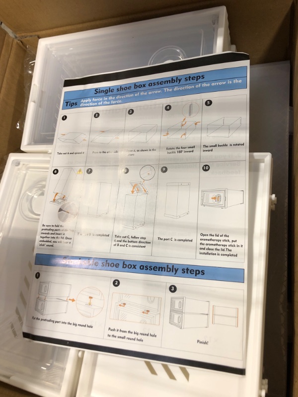 Photo 4 of Shoe Box, 12 Pack Shoe Storage Boxes Clear Plastic Stackable, Shoe Organizer Containers with Lids for Size 10 M