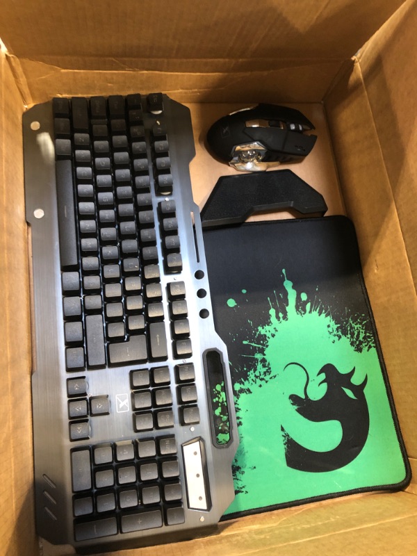 Photo 1 of Wireless Gaming Keyboard and Mouse with Rainbow LED 16RGB Backlit Rechargeable 4800mAh Battery Metal Panel Mechanical Ergonomic Feel Waterproof Dustproof 7 Color Mute Mice for Laptop PC Gamer(Black) Black RGB