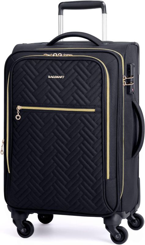 Photo 1 of BAGSMART Carry On Luggage 20 Inch,Softside Expandable Suitcase with Spinner Wheels, Luggage 22x14x9 Airline Approved Rolling Lightweight Suitcases for Women Men,Black Carry-On (Black)
