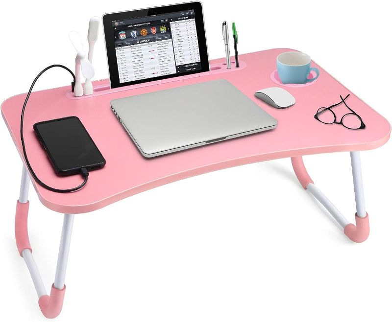 Photo 1 of Slendor Laptop Desk Foldable Bed Table Folding Breakfast Tray Portable Lap Standing Desk Notebook Stand Reading Holder for Bed/Couch/Sofa/Floor pink