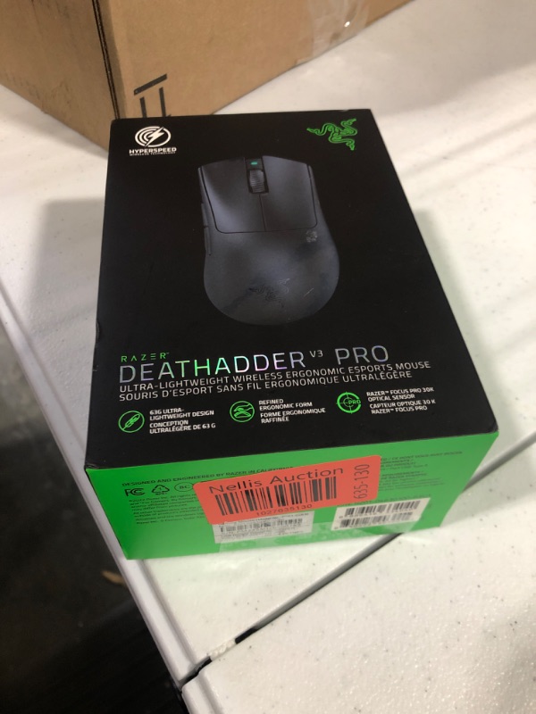 Photo 1 of Razer DeathAdder V3 Pro Wireless Gaming Mouse: 63g Ultra Lightweight - Focus Pro 30K Optical Sensor - Fast Optical Switches Gen-3 - HyperSpeed Wireless - 5 Programmable Buttons - 90 Hr Battery - Black Wireless Black