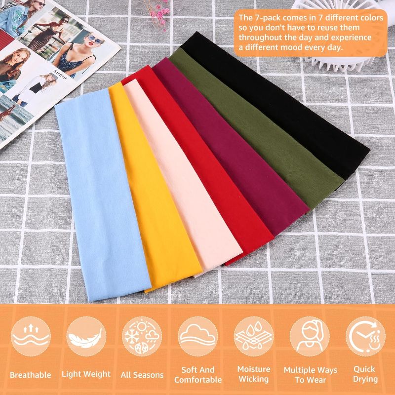 Photo 1 of Headbands for Women Non Slip - 7PCS Fashion Sports Hair Bands for Women's Hair, Soft Cotton Cloth Stretchy Headbands for Women for Workout Yoga Running