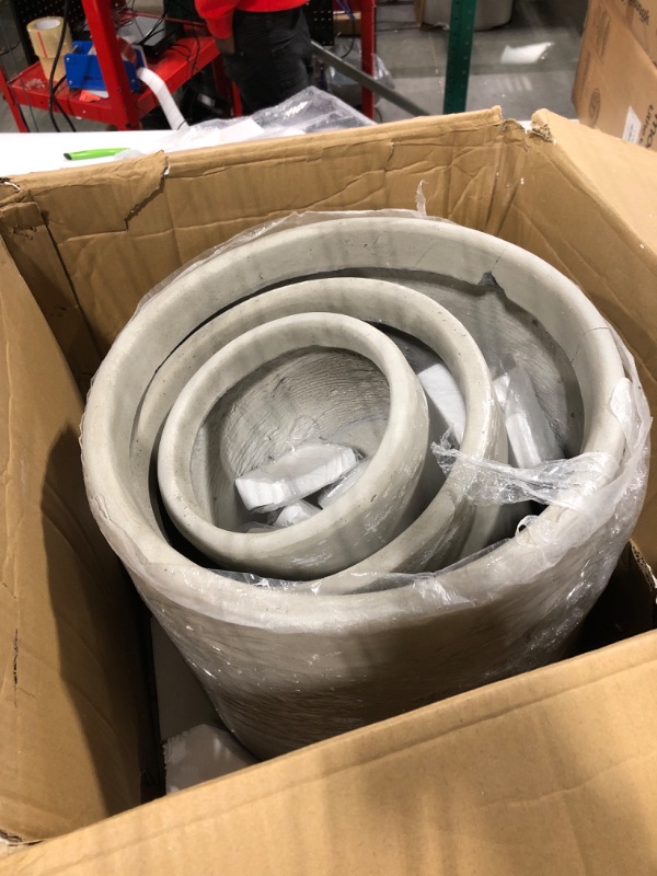 Photo 1 of 17.3 in., 13.4 in. & 10.6 in. H Round Weathered Concrete Planter, Outdoor Indoor Large Containers w/Drainage Holes Set-3