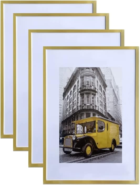 Photo 1 of Art Emotion White 16x24 Picture Frame Display 12x18 Pictures with Mat or 16x24 without Mat, Horizontal and Vertical for Wall- 4 packs. 4 Pack 16×24 Gold