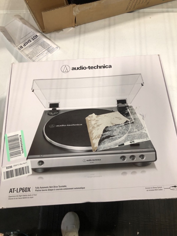 Photo 2 of Audio-Technica AT-LP60X-GM Fully Automatic Belt-Drive Stereo Turntable, Gunmetal/Black, Hi-Fi, 2 Speed, Dust Cover, Anti-Resonance, Die-Cast Aluminum Platter