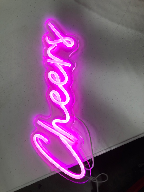 Photo 3 of HFHungkeong Cheers Neon Sign,Dimmable Pink Neon Signs for Wall Decor, LED Neon Bar Light for Room Background Decor,Cheer Light Up Sign Neon for Bar Birthday Party Wedding 15 * 5.5in Pink Cheers