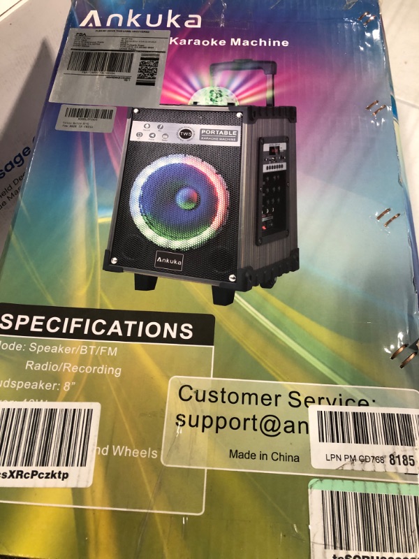 Photo 1 of Ankuka Karaoke Machine, Portable Bluetooth Speaker with Disco Lights,Subwoofer PA System with 2 Wireless Microphones for Christmas,Birthday Party