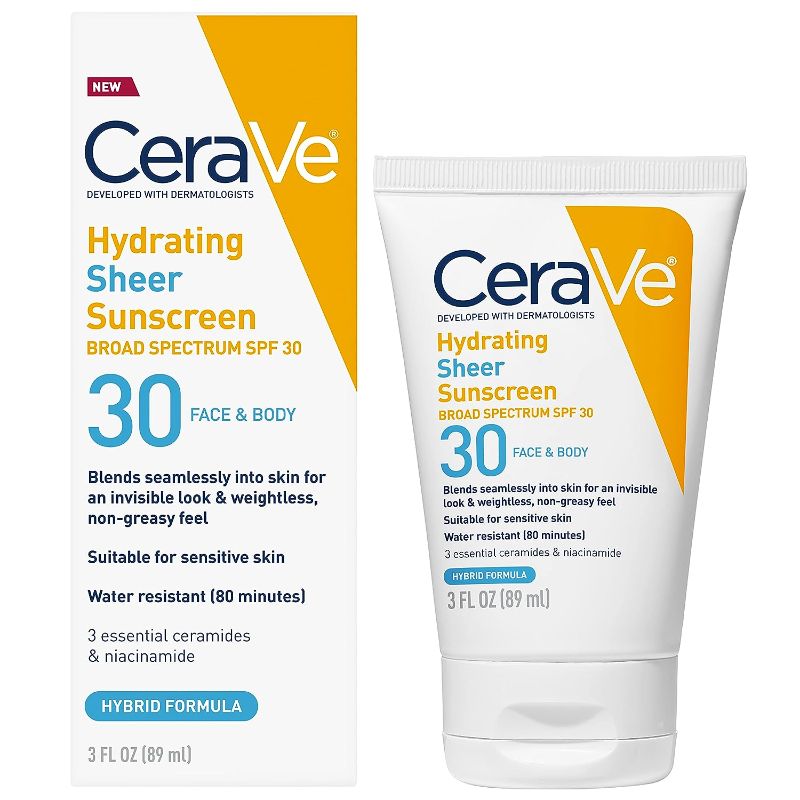 Photo 1 of 
CeraVe Hydrating Sheer Sunscreen SPF 30 for Face and Body | Mineral & Chemical Sunscreen with Zinc Oxide, Hyaluronic Acid, Niacinamides and Ceramides|...