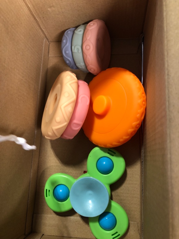 Photo 3 of 7 in 1 Montessori Baby Toys 6 to 12-18 Months - Pull String Teether, Stacking Rings, Sensory Bin, Matching Eggs, Tissue box, Spinner Toys and Storage Bag, Toddler Toy for 1-3 Year Old Boys Girls Gift