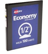 Photo 1 of Avery Economy View 3 Ring Binder, 0.5" Round Rings, 1 Black Binder (05751) (Pack of 2) 1 Count (Pack of 1)