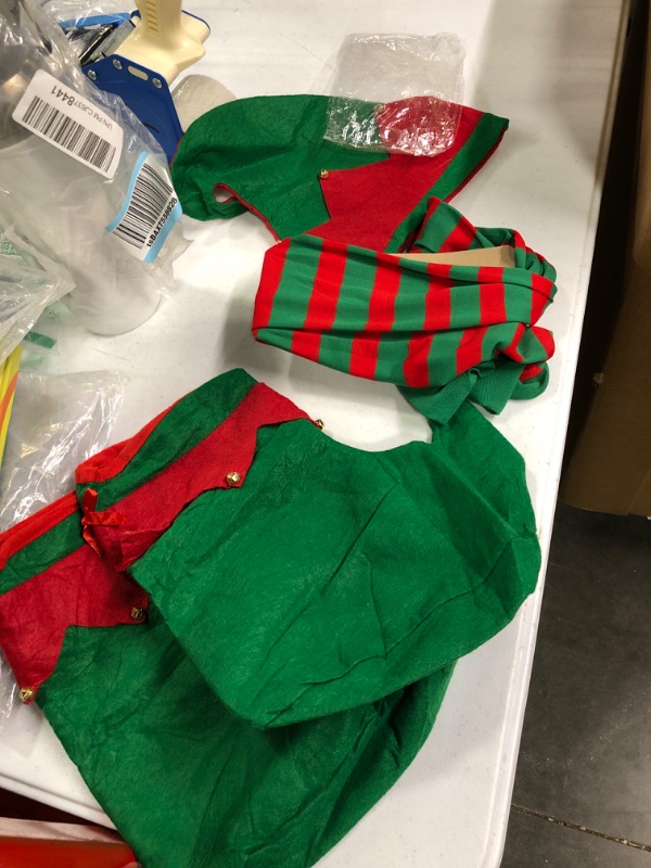 Photo 3 of 5 Pieces Christmas Costume Accessories Set, Christmas Elf Hat Elf Shoes Christmas Striped Tights Bell