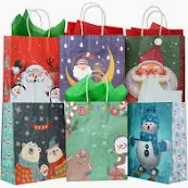 Photo 1 of 24 pcs Christmas Kraft Gift Bags with 24 Tissue Papers, Holiday Paper Gift Bags,Party Favors Goody Bags, Xmas Presents, Classrooms and Wrapping Stocking Stuffers (Merry Christmas A)