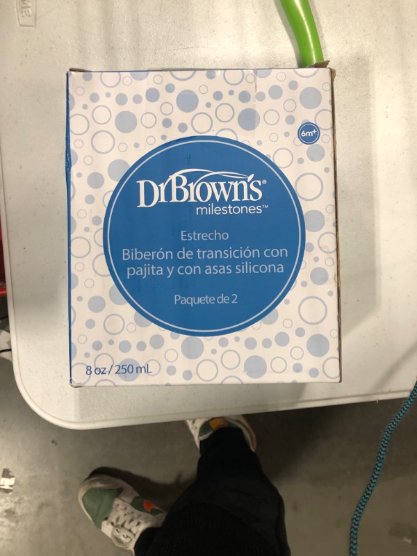 Photo 2 of Dr. Brown’s® Milestones™ Narrow Sippy Straw Bottle with 100% Silicone Handles, 8oz/250mL, Gray & Green, 2 Pack, 6m+ 2 Pack, 8 oz, Gray & Green