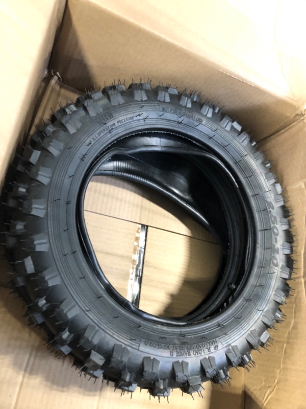 Photo 3 of (2 Set) 2.5-10" Off-Road Tire and Inner Tube Set - Dirt Bike Tire with 10-Inch Rim and 2.5/2.75-10 Dirt Bike Inner Tube Heavy Duty Replacement with Honda CRF50/XR50, Suzuki DRZ70/JR50 and Yamaha PW50