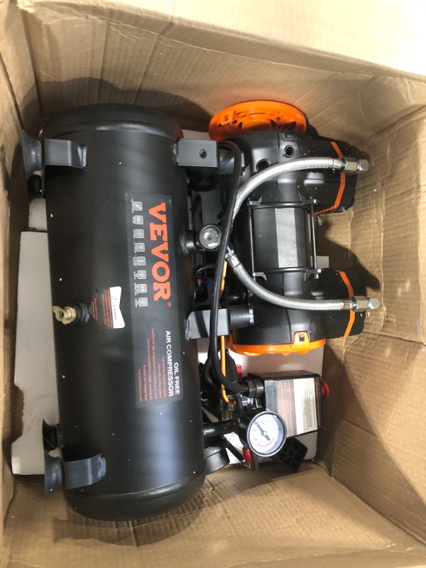 Photo 3 of ******NOT COMPLETE SET******  VEVOR 2.1 Gallon Air Compressor, 1.2HP 2.2 CFM@90PSI Oil Free Air Compressor Tank & Max. 116PSI Pressure, 70 dB Ultra Quiet Compressor for Auto Repair, Tire Inflation, Spray Painting, Woodwork Nailing
