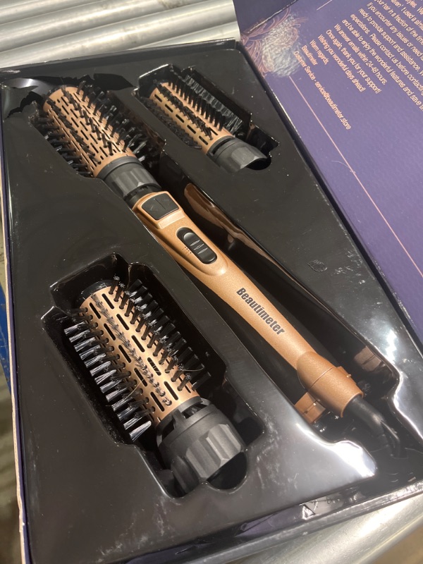 Photo 2 of Beautimeter 3-in-1 Hair Dryer Brush with Auto-Rotating Curling, Frizz Control, Negative Ionic Volumizer - Black & Gold