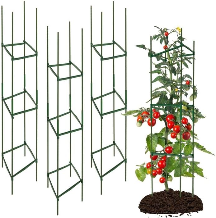 Photo 4 of *Similar Item* Tomato Cage Plant Support for Garden - Climbing Plant Stake Square Rust Resistant Plant Trellis with Clip Outdoor Plant Stand Cage for Vegetable Flowers Fruit Cucumber Rose