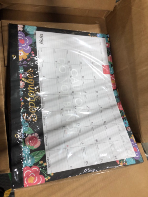 Photo 1 of Desk Calendar 2023-2024 - July 2023 - December 2024, Large Desk Calendar 2023-2024, 22" x 17", 18 Monthly Desk Calendar with Corner Protectors, Large Ruled Blocks & 2 Hanging Hooks - Blue Floral Large Size - 22'' x 17'' desk calendar