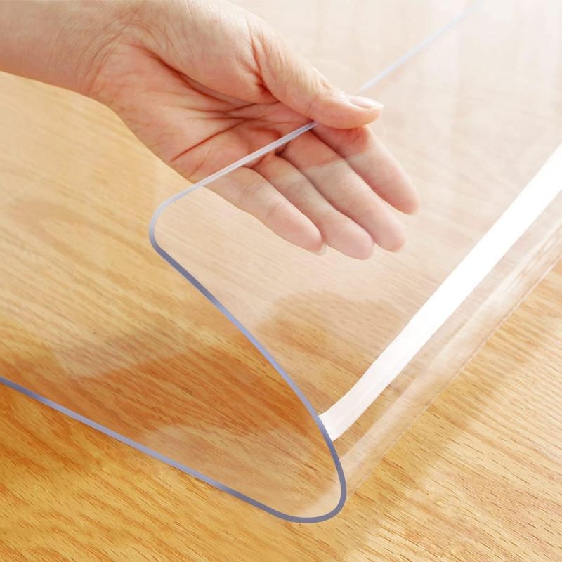 Photo 1 of 1.5mm Thick PVC Round Table Protector Clear Plastic Round Tablecloth Wipeable Waterproof Cover Water Resistant Protection Pad Round Dining Coffee Meeting Table Protector Polyester Diameter 22 inch
