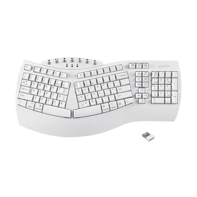 Photo 1 of Perixx PERIBOARD-612W - Wireless Ergonomic Keyboard - Dual Bluetooth and 2.4G Spec - Compatible with Mac and PC - White
