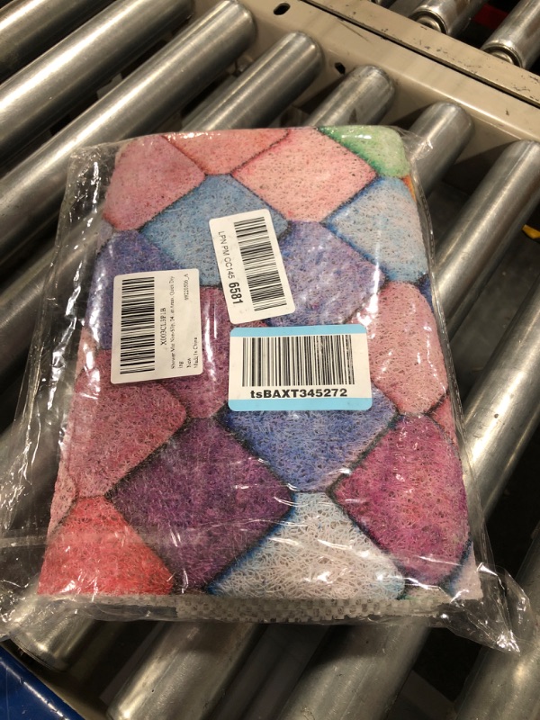 Photo 1 of Shower Mat Non-Slip, 24x 24 Inch Square, Soft Comfort Bath Mats with Drainage Holes, PVC Loofah Massage Shower Floor Mat for Shower, Bathroom, Wet Areas, Quick Drying Colorful Rhombus 24”x24”