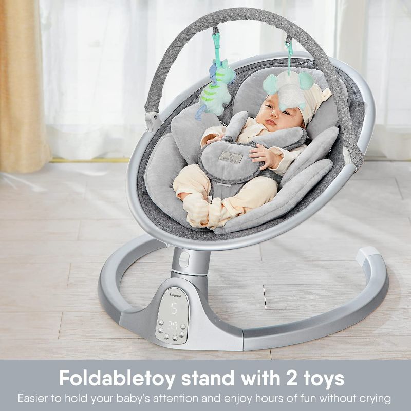 Photo 1 of BabyBond Baby Swings for Infants, Bluetooth Infant Swing with 10 Preset Lullabies, 5 Point Harness Belt, 5 Speeds and Remote Control - Portable Baby Swing for Indoor and Outdoor, Aluminum
