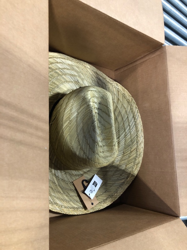 Photo 3 of ***ONE EYELET FOR STRING IS MISSING SO ITEM IS SLIGHTLY TORN*** Quiksilver Men's Pierside Lifeguard Beach Sun Straw Hat XX-Large Natural/Black