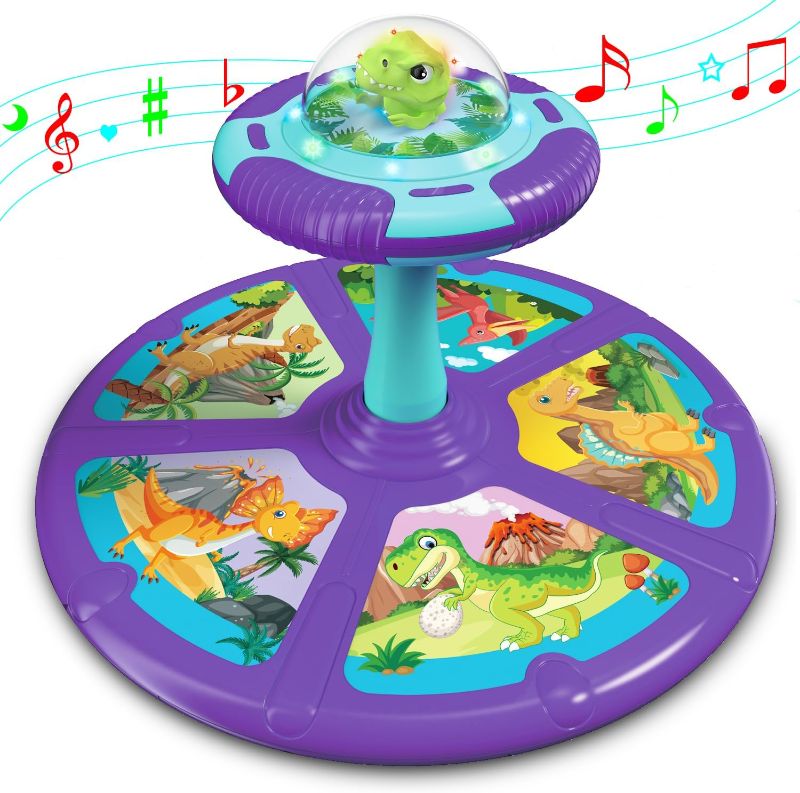 Photo 1 of Dinosaur Sit and Spin Toys for Toddlers with LED Light and Music, 360° Spin Activity Toy for Ages Over 18 Months Kids, Girls and Boys