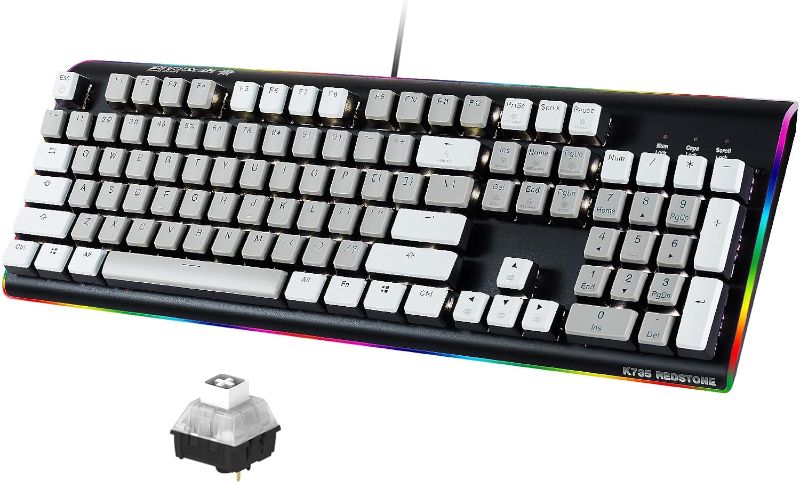 Photo 1 of Hexgears GK735 Mechanical Gaming Keyboard Kailh Box White Switch 104 Keys PBT Keycaps Wired Gaming Keyboard with White Backlight & Side RGB, Ergonomic Design for Windows Laptop PC Mac
