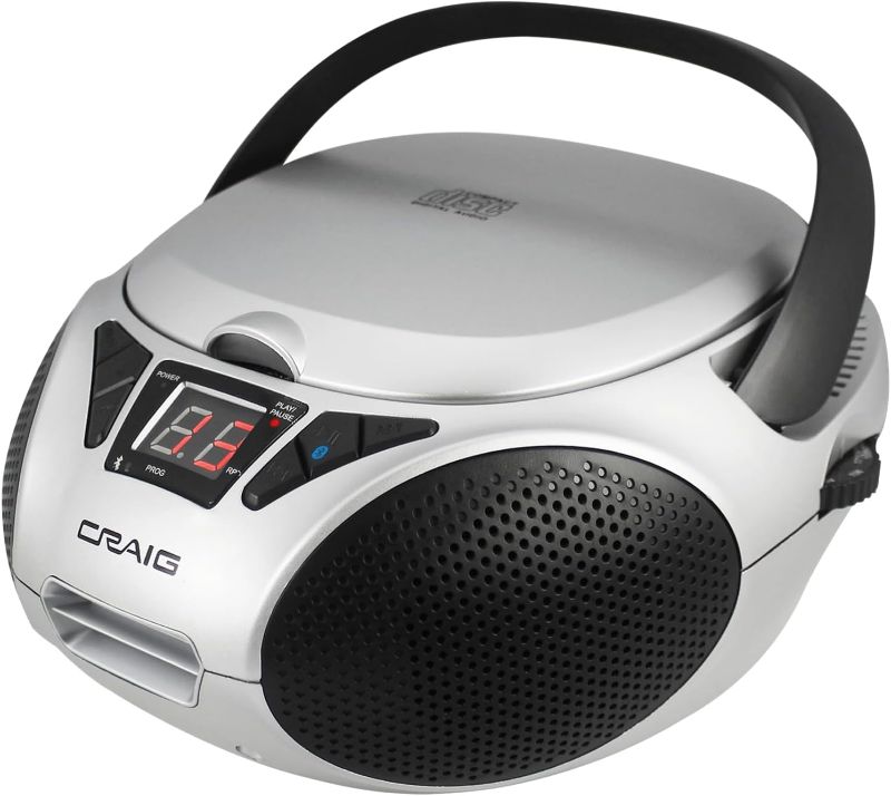 Photo 1 of Craig CD6925BT-SL Portable Top-Loading Stereo CD Boombox with AM/FM Stereo Radio and Bluetooth Wireless Technology in Silver | LED Display | Programmable CD Player | CD-R/CD-W Compatible | AUX Port |
