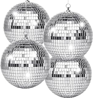 Photo 1 of 4 Pack Large Disco Ball Silver Hanging Disco Balls Reflective Mirror Ball Ornament for Party Holiday Wedding Dance and Music Festivals Decor Club Stage Props DJ Decoration (4 Inch)
