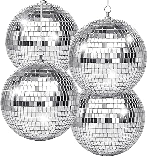 Photo 1 of 4 Pack Large Disco Ball Silver Hanging Disco Balls Reflective Mirror Ball Ornament for Party Holiday Wedding Dance and Music Festivals Decor Club Stage Props DJ Decoration (4 Inch, 20 Inch)