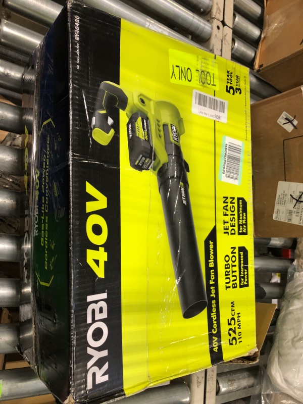 Photo 2 of * No charger / battery * FOR PARTS ONLY ** RYOBI 40V 110 MPH 525 CFM Cordless Battery Variable-Speed Jet Fan Leaf Blower with 4.0 Ah Battery and Charger