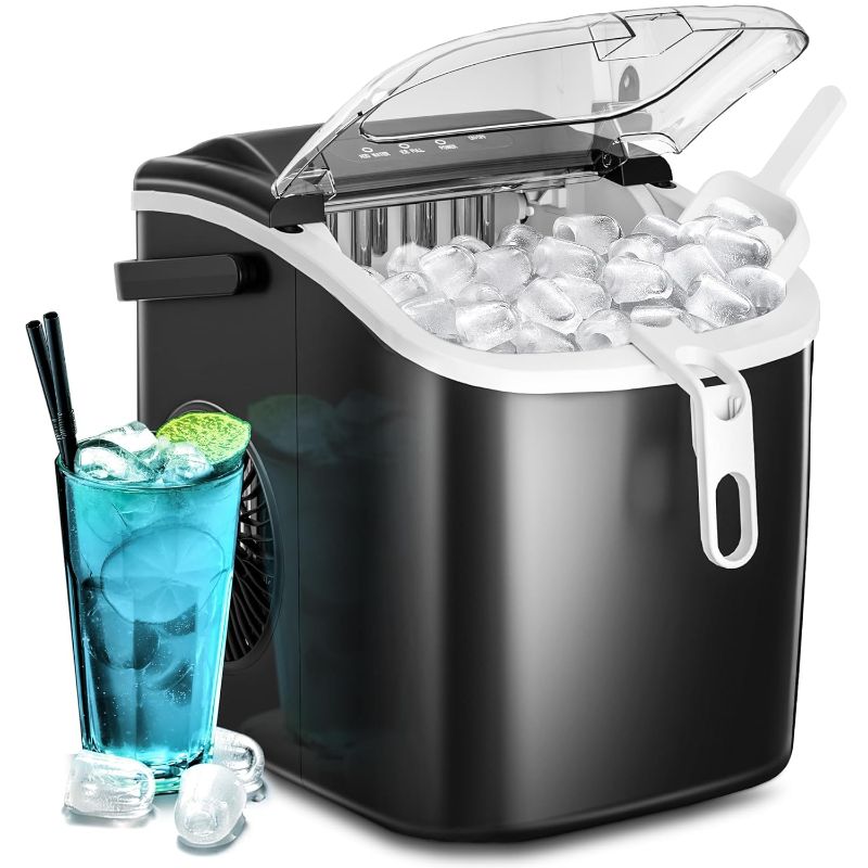 Photo 1 of AGLUCKY Ice Makers Countertop,Portable Ice Maker Machine with Handle,Self-Cleaning Ice Maker, 26Lbs/24H, 9 Ice Cubes Ready in 8 Mins, with ice Scoop and Basket,for Home/Office/Kitchen (Black)