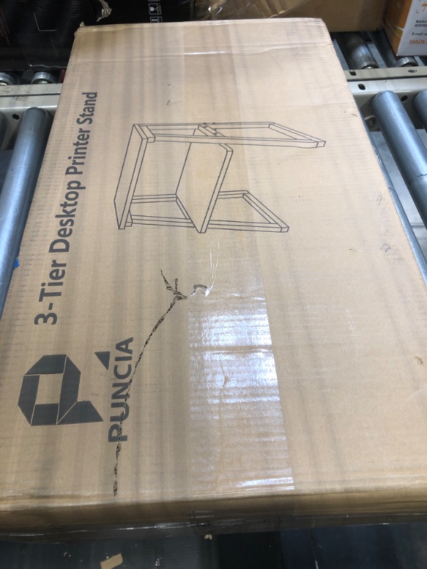 Photo 1 of PUNCIA Desktop Printer Stand 3-Tier Large Size High Capacity Storage Shelves Multi-Purpose Desk Office Organization and Storage for Printer Fax Book Heavy Duty Rack for Home Office Supplies(White)