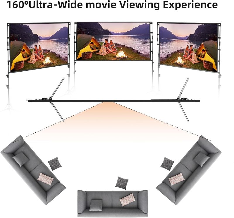 Photo 1 of Projector Screen and Stand,GAINVANE 120 inch Portable Projector Screen Indoor Outdoor Projection Screen 16:9 4K HD Wrinkle-Free Light-Weight Movie Screen with Carry Bag for Backyard Movie Night