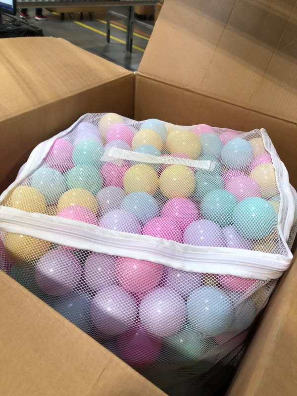 Photo 2 of Amazon Basics BPA Free Crush-Proof Plastic Ball Pit Balls with Storage Bag, Toddlers Kids 12+ Months, 6 Pastel Colors - Pack of 400 6 Pastel Colors 400 Balls