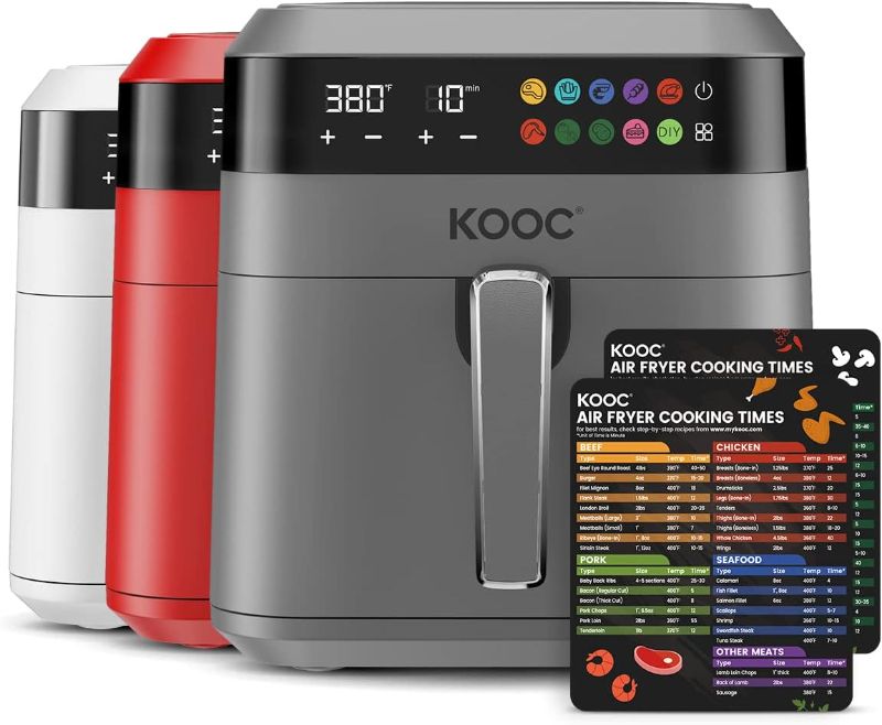 Photo 1 of ** NO HEAT FOR PARTS *** KOOC XL Large Air Fryer, 6.5 Quart Electric Air Fryer Oven, Free Cheat Sheet for Quick Reference, 1700W, LED Touch Digital Screen, 10 in 1, Customized Temp/Time, Nonstick Basket, Grey